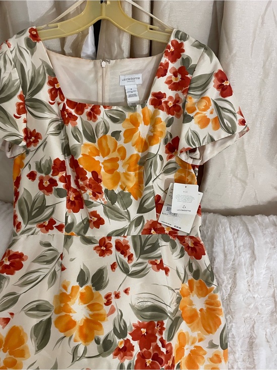 Liz Claiborne Dresses & Skirts - Liz Claiborne Vintage Cream Fit-and-Flare Dress with Orange & Red  Floral Print